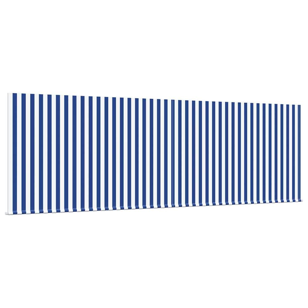 Rozkładana markiza niebiesko-biała, 400 x 300 cm, poliester i aluminium, odporna na działanie promieni UV, ręcznie wysuwana, na taras, balkon, do ogrodu, odporna na warunki atmosferyczne
