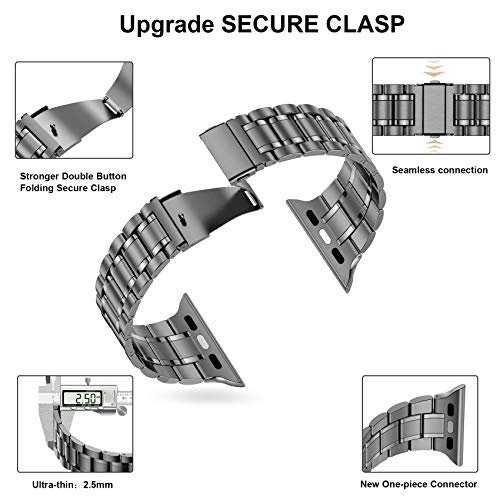 Image of MioHHR Solid Stainless Steel Bands Compatible with Apple Watch 38mm 40mm 41mm, Metal Strap with Soft TPU Case for iWatch Bands Series 9 8 7 6 5 4 3 2 1 SE SE2 SE3 Women and Men, Space Gray