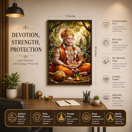 Image of Rangoli Lord Hanuman Ji Self Adhesive Poster 12x18 Inch | Bajrangbali Hindu God Wall Sticker Poster for Home Temple Pooja Room Living Room Bedroom Decor | Spiritual Devotional Wall Art