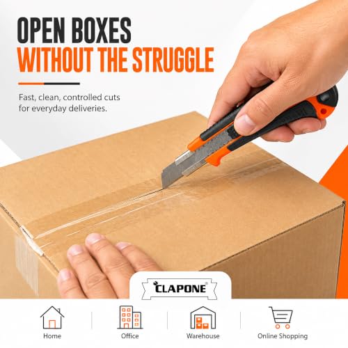 Image of 18mm Heavy Duty Utility Knife Cutter, Wide Blade Box Cutter with Auto-Lock Sliding Mechanism, Ergonomic Non-Slip Grip, Retractable Replacement Blade for Cutting Cardboard, (Multicolor, Pack Of 2)