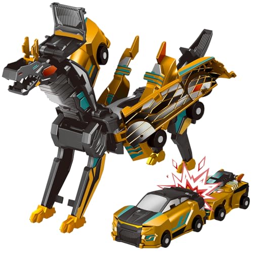 Image of Intoypad Magnetic Collision Transforming Dinosaur Car Toy (Golden Dragon) | 2 Magnetic Cars Transform into Dinosaur Toys for Kids Toddler Fun Deformation Dino Car Birthday Christmas Gift Toys for Boys