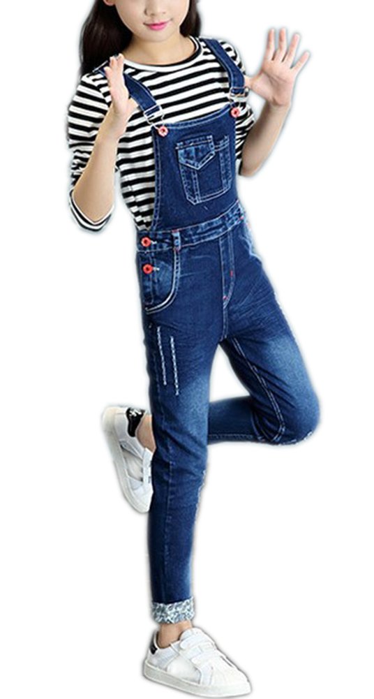 Sitmptol Girls Kids Distressed Jumpsuit Jeans Casual Cotton Ripped Denim Bib Overalls 1P