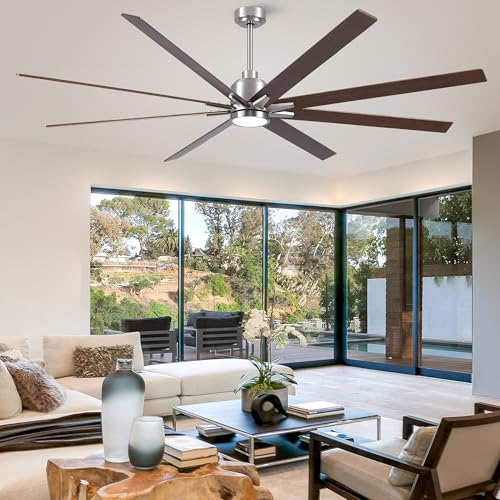 Image of Rayqueen 84 Inch Brushed Nickel Ceiling Fans with Lights and Remote,Downrod