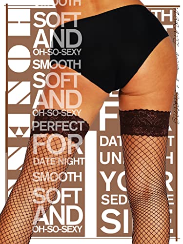 Image of HONENNA Fishnet Thigh High Stockings, 20+ Colors Silicone Lace Top Stay Up Nylons Tights for Woman, Size A-D
