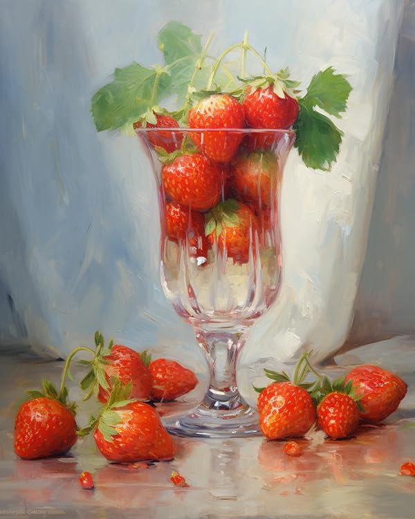 ZMHZMY Digital Painting DIY Frameless Paint by Number Kit Still Life,Still Life,Strawberry,Cup Paint by Numbers for Adults DIY Oil Painting Art Decor Kits,40x50cm,Without Frame