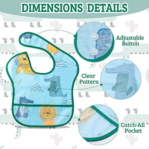 Zainpe 5Pcs Snap Baby Bibs for Boys Girls 6-24 Months Waterproof Stain Resistant Feeding Bib with Food Catcher Pocket3
