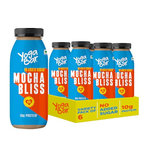 Yogabar 10g Protein Shake | Mocha Bliss | No Added Sugar, No Preservatives, Source of Fibre, Rich in Calcium | Ready to Drink Cold Coffee (180ml) | 180ml, Pack of 6