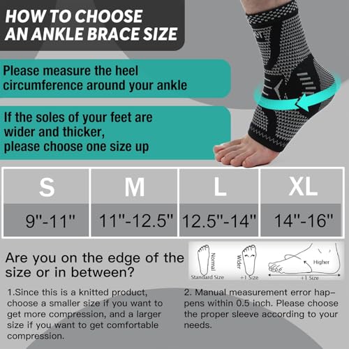 Image of INDEEMAX Copper Ankle Brace Ankle Compression Sleeve Support Ankle Brace for Women & Men, Achilles Tendonitis Brace, Plantar Fasciitis, Sports, Silver Black, XL