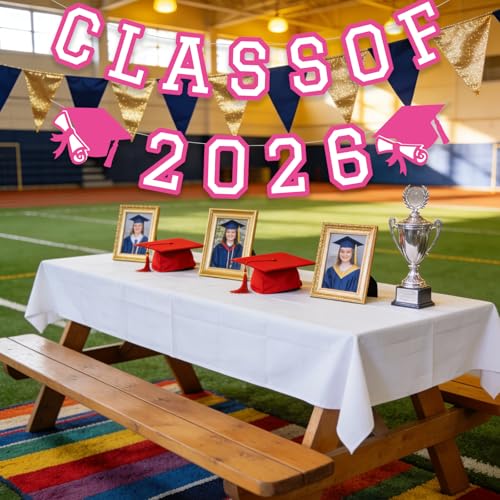Image of Class of 2026 Graduation Banner University College Grad Garland Decoration Party Supplies High School Colors HotPink