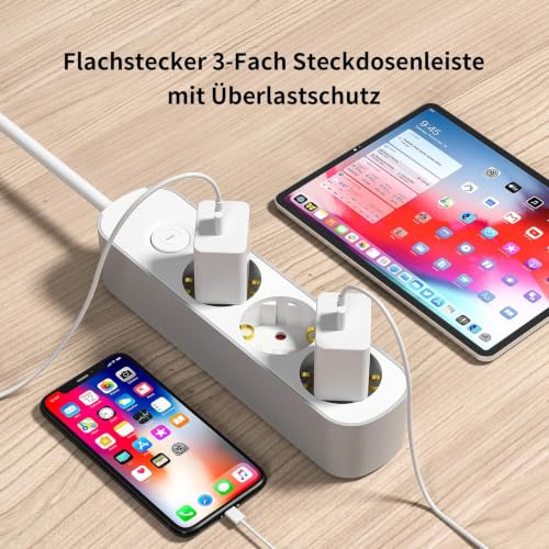 Realmade Steckdosenleiste 3-Fach, Mehrfachsteckdose mit Schalter 3M – Ansicht 2