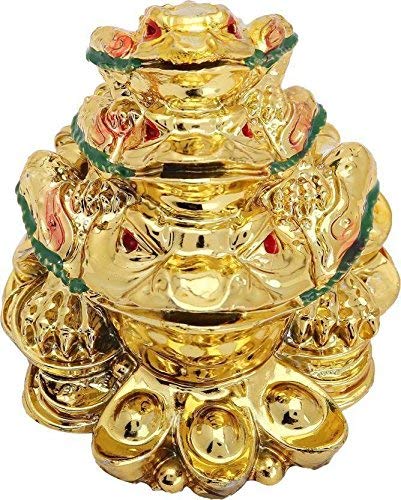 GJ Polyresin Feng Shui Money Frog for Wealth Luck Showpiece (7 cm, Gold)