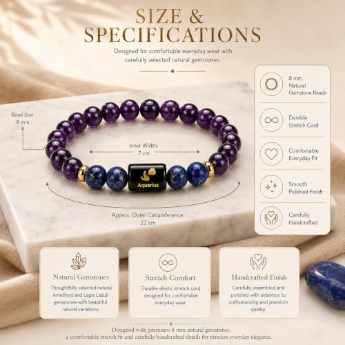 Image of Zodiac Bracelet for Men & Women | 12 Zodiac Signs & Rashi Collection | Natural Crystal Bracelets | Lab Tested Natural Stones | Premium Gift Box & Velvet Pouch