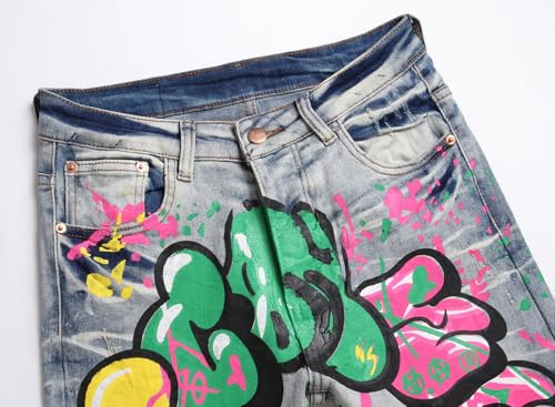 Enrica Men's Casual Printed Jeans Skinny Denim Pants4