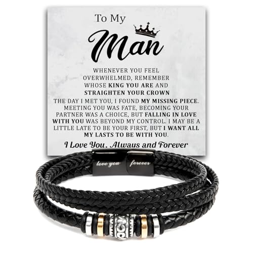 To My Man Bracelet Love You Forever, Bracelets Birthday Valentines Christmas Wedding Jewelry Gifts for Him, Boyfriend Gifts for Men, Bracelet for Husband, Romantic Gift for Man