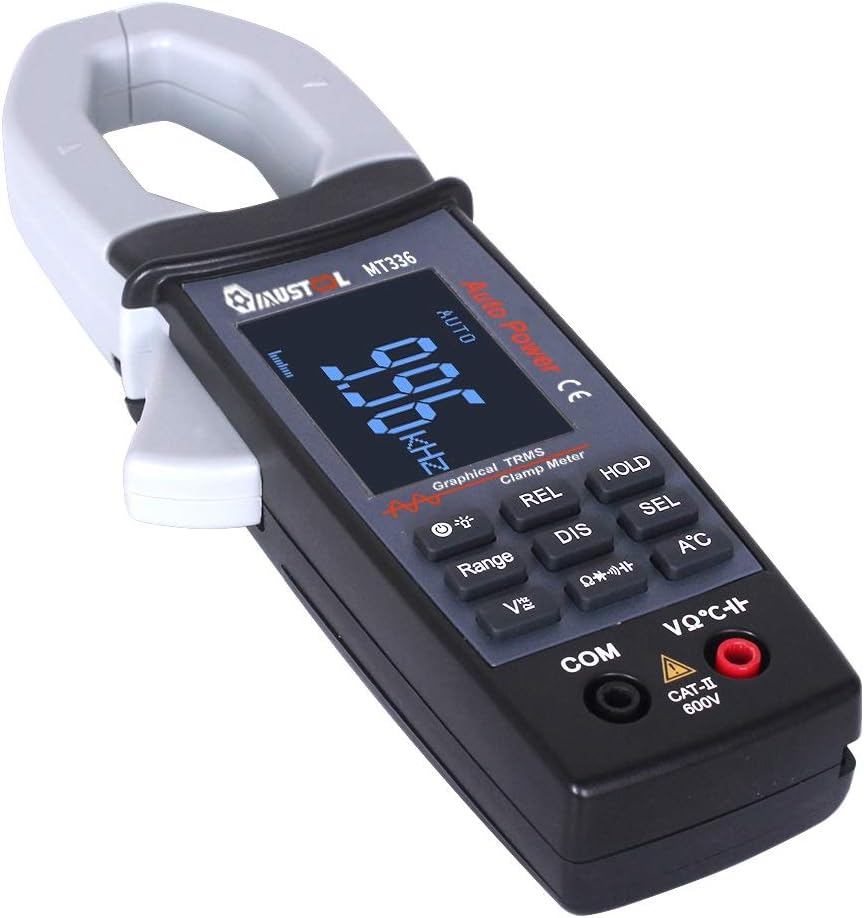 MustOOL MT336 Digital Clamp Meter showing the clamp jaw, display, and control buttons.