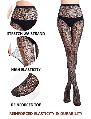 Vero Monte 4 Styles Patterned Fishnets Tights 4 Pairs Small Hole Black Stockings #TOP5