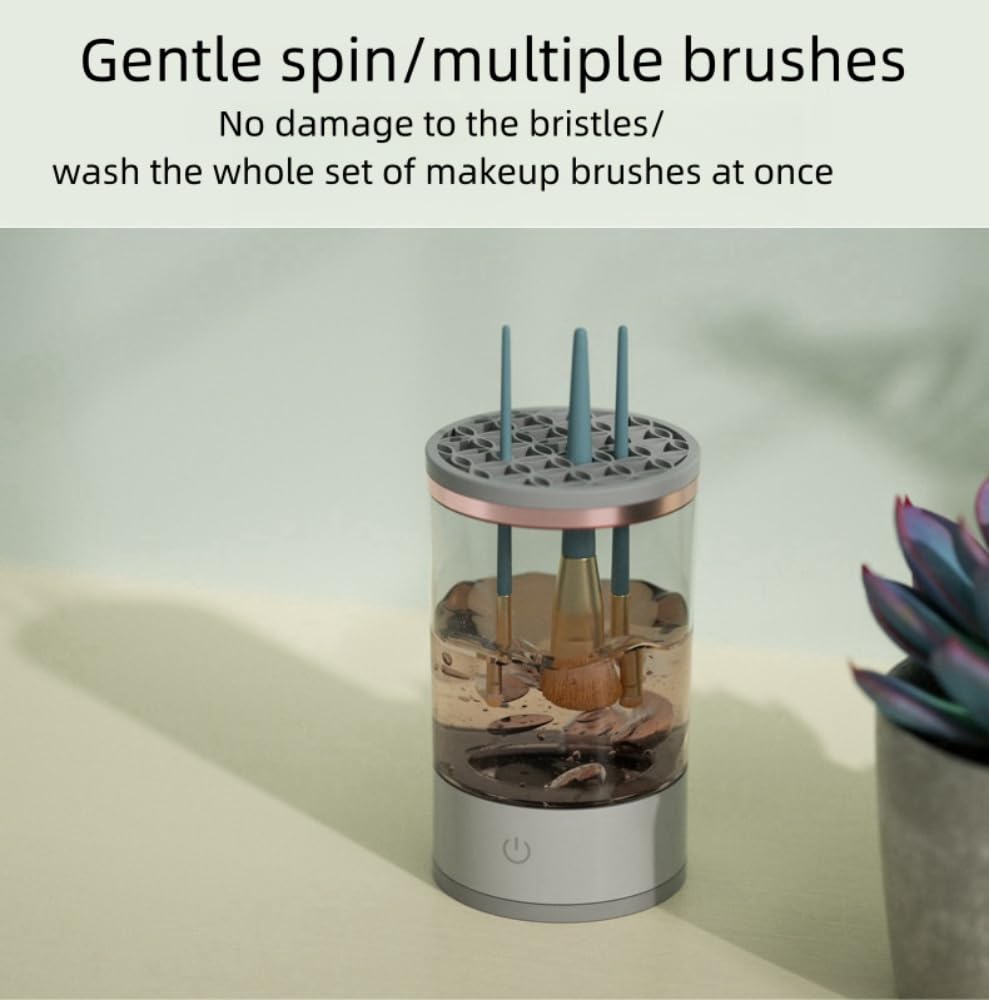 Nettoyeur de pinceaux de maquillage électrique, nettoyeur de pinceaux de maquillage électrique, libérez vos mains, nettoyeur de pinceaux de maquillage auto-rotatif pour toutes les tailles de pinceaux