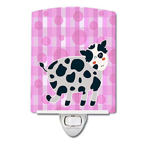 Caroline's Treasures BB7162CNL Cow on Pink Polkadots Ceramic Night Light Compact, UL-Certified, Ideal for Bedroom, Bathroom, Nursery, Hallway, Kitchen, 6x4x3, Multicolor