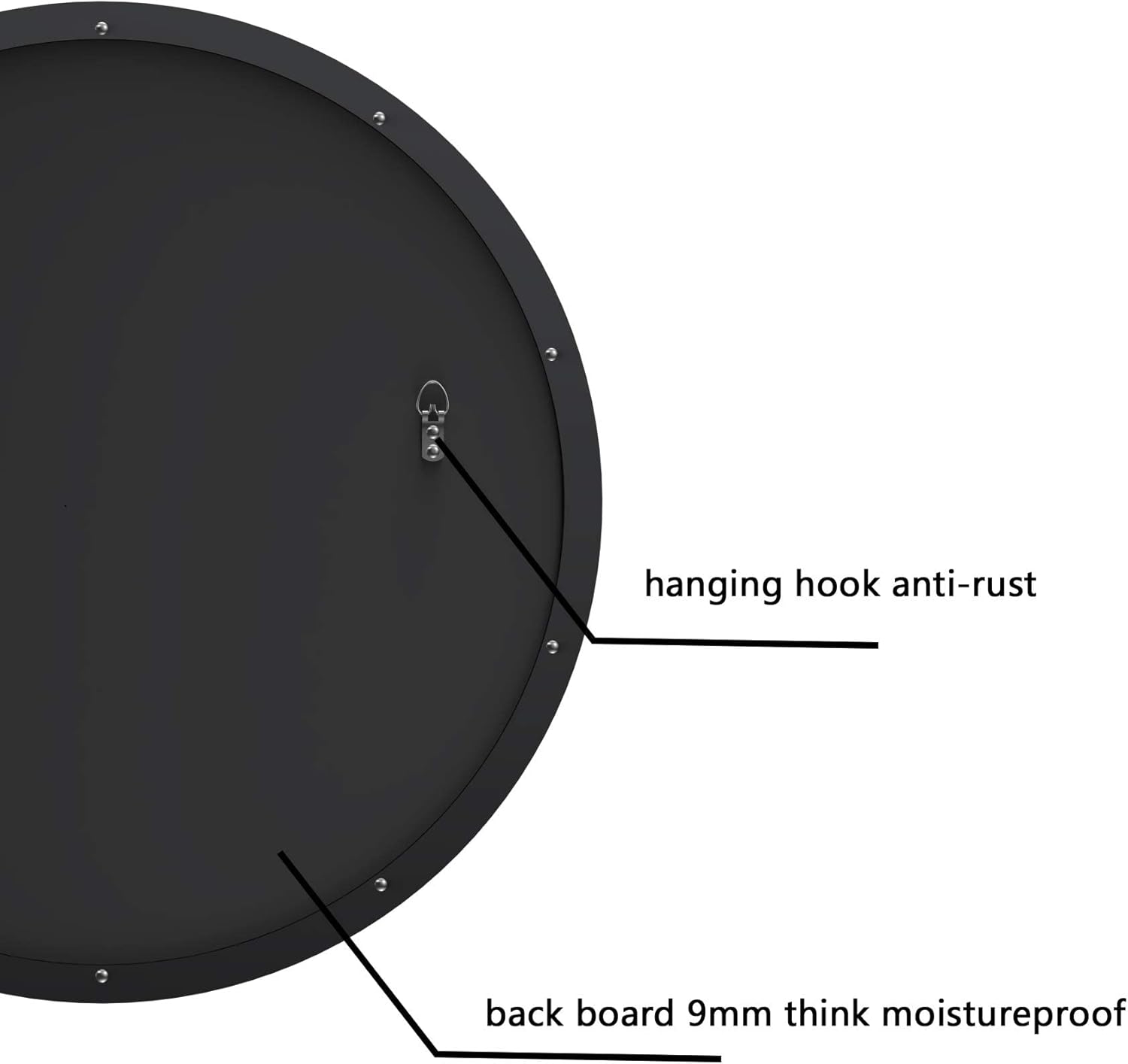 LYYYXGYP Black Round Wall Mirror for Bathroom 24x24 Inches Stainless Steel Metal Frame Mirror for Wall Hanging Wall Mounted Mirror - Image 4