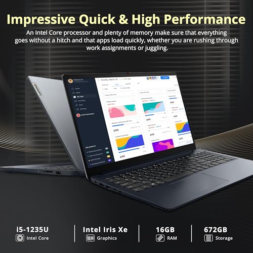 Image of Lenovo IdeaPad 1i 15.6 inch FHD Touchscreen Laptop, Intel i5-1235U, 16GB RAM, 672GB Storage(512GB SSD+160GB Docking Station Set), Intel Iris Xe Graphics, Num Pad, Dolby Audio, Wi-Fi 6, Win 11, Abyss Blue