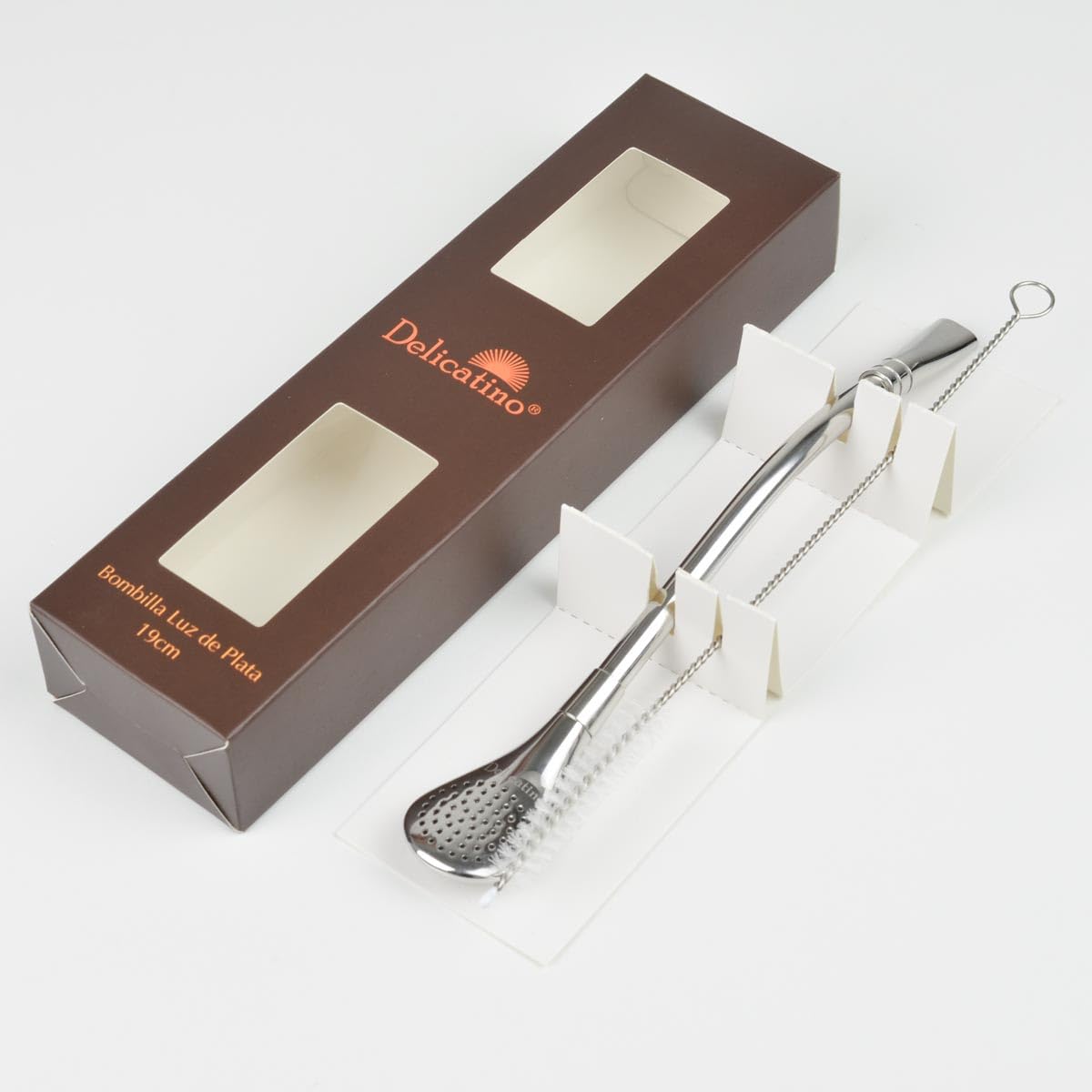 Bombilla Premium de Acero Inoxidable - Accesorio para Mate de 19 cm con Filtro y Acabado Pulido de Alto Brillo - Incluye Cepillo de Limpieza
