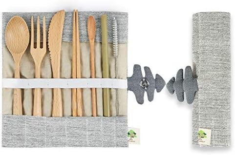 Wooden Travel Utensils Reusable Cutlery Set Bamboo Utensils Flatware Tableware Knife/Fork/Spoon/Chopsticks/Stirring Spoon/Bamboo Straws/Straws Cleaner w Pouch Gift Outdoor Camping Picnic Lunch Office