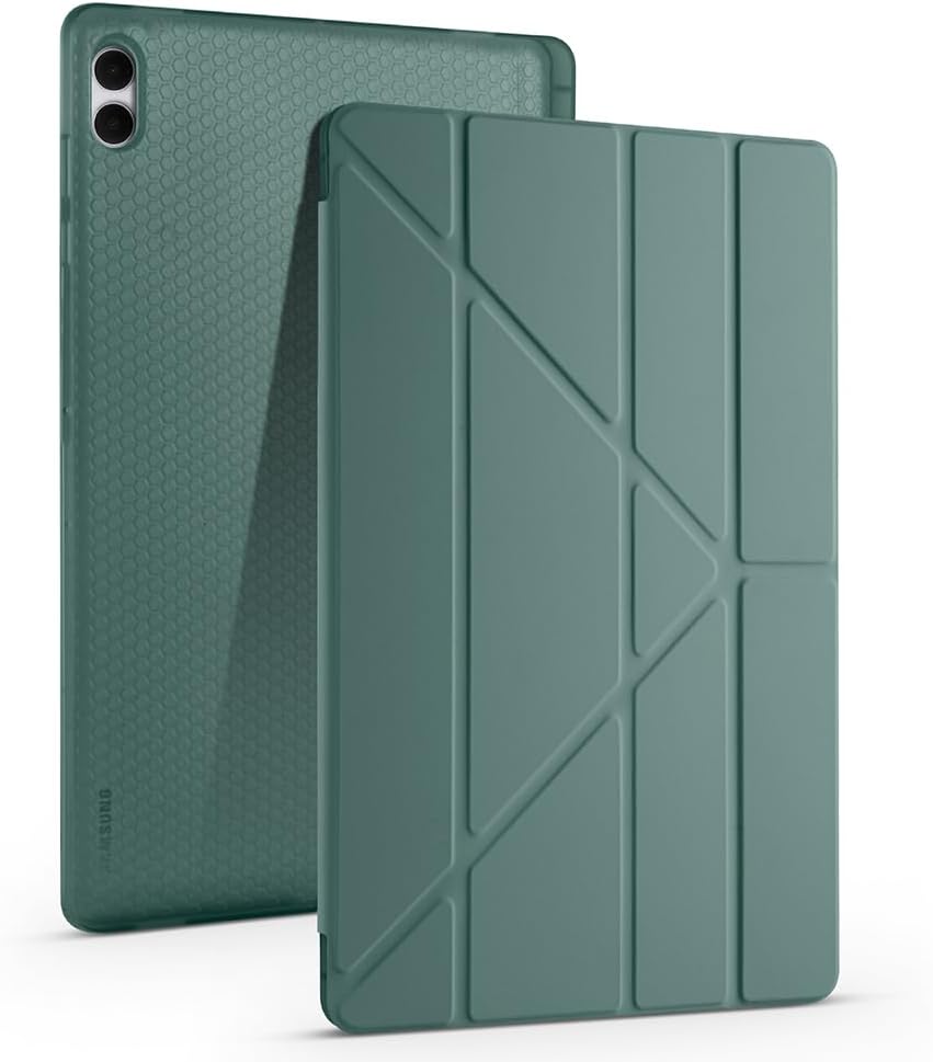 Zore Galaxy ile uyumlu Tab S11 Ultra Kılıf Zore Tri Folding Kalem Bölmeli Standlı Kılıf Koyu Yeşil