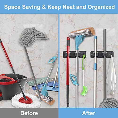 Kozci 2 Pack Broom Holder Wall Mount, Anti-Slip Mop Holder Broom Organizer Wall Mount Self Adhesive Stainless Steel Tool Storage Rack Broom Hanger For Kitchen Garden Garage (2 Racks 1 Hook) #TOP4