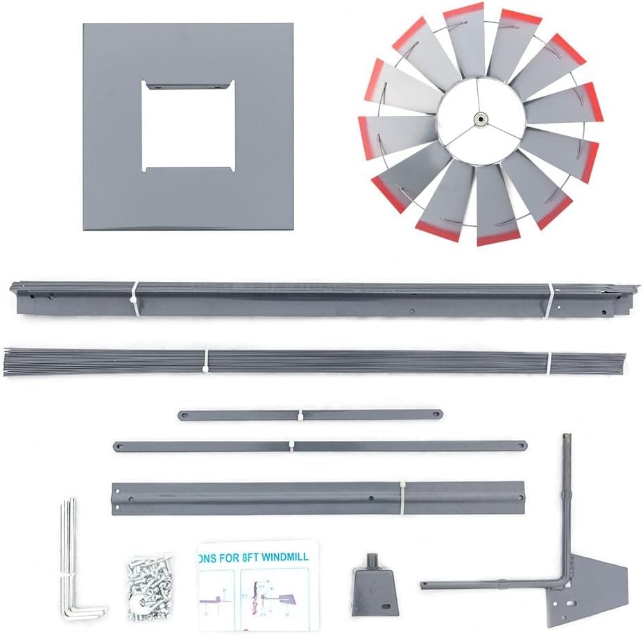 8FT Ornamental Windmill, Backyard Garden Decoration Weather Vane Metal Wind Mill,4 Legs Design