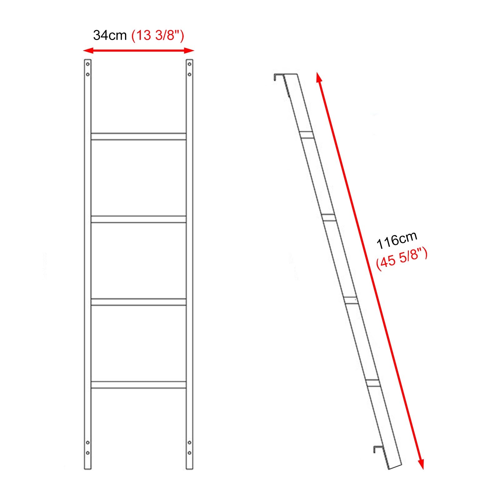 Escabeau court pour lits superposés – Échelle en métal légère et portable avec crochets de montage facile à déplacer, idéale pour la maison et le dortoir, échelle noire de 116 cm.