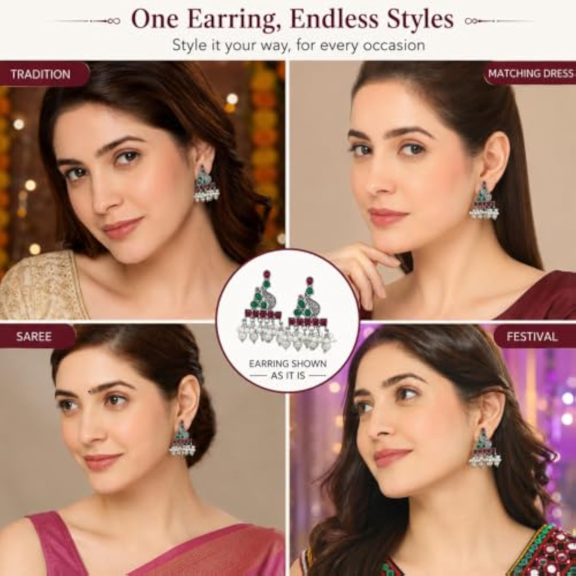 Women's Traditional Multicolor Stone & Pearl Chandbali Dangler Earrings