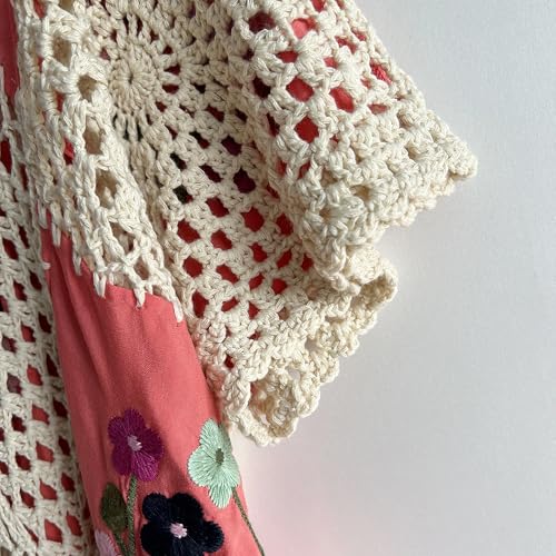 Caftán de ganchillo bohemio de mujer con bordado floral artesanal 6