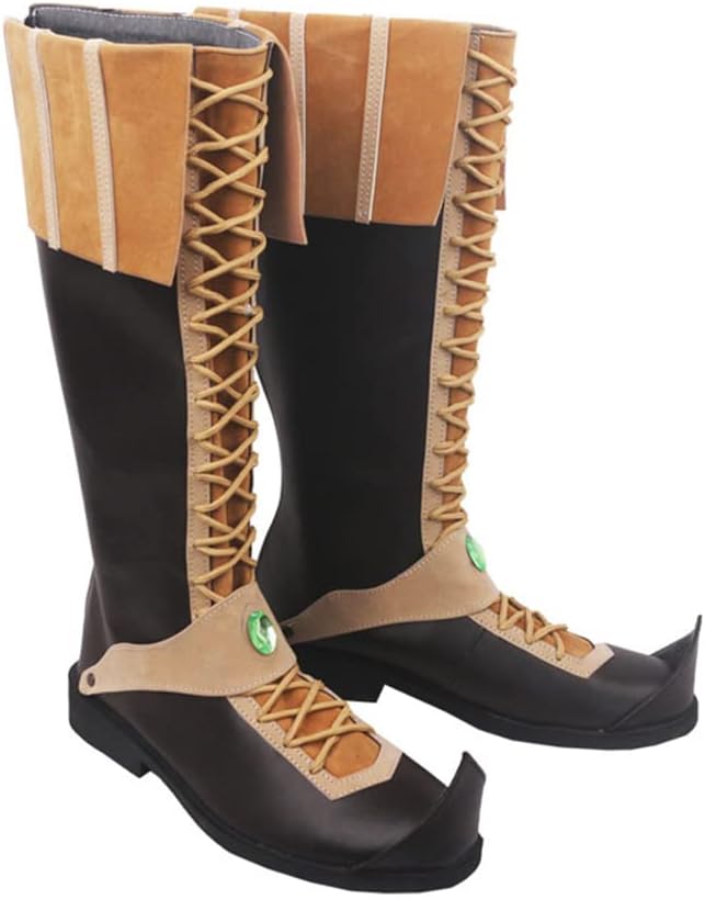 Black & Tan Knee-High Cosplay Shoes Adult Men Women Role Play Footwear for Halloween Comic Con Costume Shoes