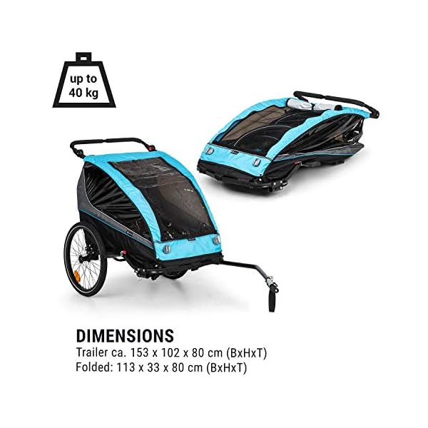 Klarfit Kiddy King Fahrradanhänger für Kinder, Lastenanhänger Fahrrad, 2-Sitzer max. 40 kg, 2-in-1, nutzbar als Jogger… – Bild 9
