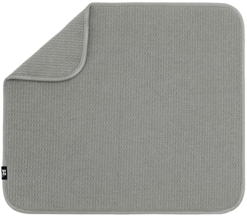 S&T INC. Dish Drying Mat, 16” x 18”, Absorbent Microfiber Kitchen Counter Mat, Dish Drying Pad for Dishes, Utensils, Pots and Pans, Large, Grey