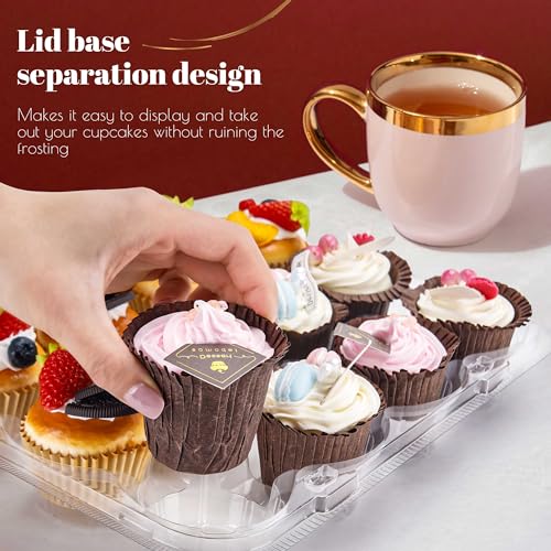 NPLUX 12 Count Cupcake Containers 20 Pack Cupcake Holders with Detachable Tall Dome Lids Clear Plastic Stackable Cupcake Boxes for 240 Cupcakes, BPA Free, Standard Size by NPLUX - Image 4