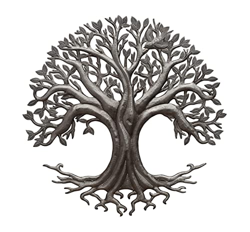Tree of Life, Garden Metal Plaque, Indoor and Outdoor Wall Décor 23 Inches Round Haitian Art