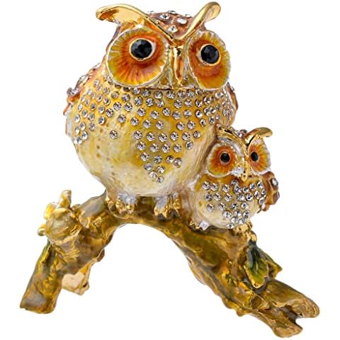 FJ FENGZHIJIE Owls Figurine Home Decor Birds On Tree Crystal Golden Enameled Animal Trinket Box Gifts for Owl Lovers Cover