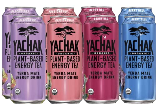 Yachak Organic Yerba Mate Energy Drinks Variety Pack, 2 Blackberry, 2 Passion Fruit, 2 Berry Red, 2 Berry Blue 16 Fl Oz Total 8 Cans (Variety Pack) #TOP25