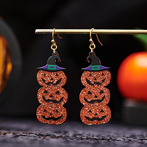 WOWORAMA Halloween Earrings Cute Pumpkin Earrings for Women Fun Crystal Pumpkin Stud Earrings Funny Smiling Face Pumpkin Drop Earrings Halloween Earrings Jewelry