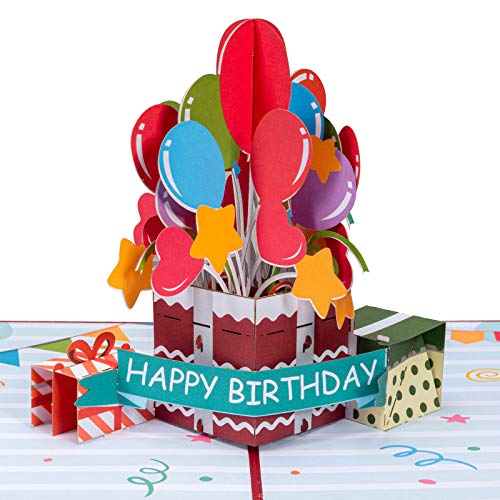 Paper Love Happy Birthday Balloons Pop Up Card, Handmade 3D Popup Bday Cards | 5" x 7"