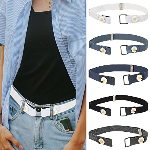 gofidin 4 Pack Female Waist Belt Invisible Elastic Belt Without Buckle for Women/Men Flowers Adjustable Stretch Band Jeans Accessories3