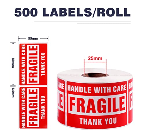 Image of 3 x 2 Inch Handle with Care Fragile Stickers for Shipping Moving Glass 1000 Permanent Adhesive Fragile Labels-2 Rolls