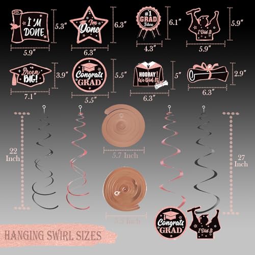 Image of JOJO FLY Rose Gold Graduation Decorations 2026, Congrats Grad Hanging Swirl Supplies, Rose Gold 2026 Balloons, Graduation Balloons, Class of 2026