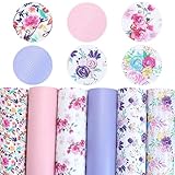 David accessories 6 Pcs 7.7' x 12.9' (20 cm x 33 cm) Solid Color Floral Printed Faux Leather Fabric Sheets Include 2 Kinds of Leather Fabric for DIY Bows Earrings Making Crafts (Flower Printed Set C)
