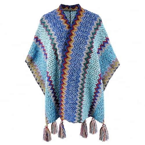Image of SANNIDHI Shawls Poncho for Women Winter Wear Crochet Fringe Cape 140x110cm