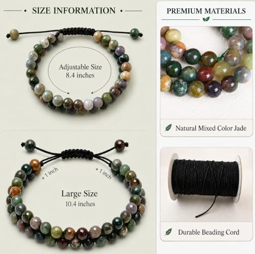 Pulsera de Jade Natural Verde Ajustable 8mm Unisex miniatura 3
