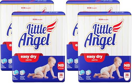 Image of Little Angel Easy Dry Pull-Up Diaper Pants For Unisex, With 12 Hrs Absorption New Born(Nb /Xs) Size, 72 Count, Up To 5 Kgs-New Born (36 Count, Pack of 4)