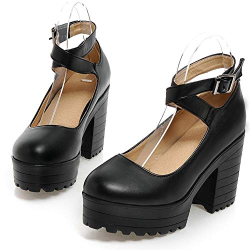 Agodor Women's Platform Strappy Mary Janes Goth High Heel Dress Shoes Round Toe Gothic Chunky Pumps (US 7, Black)2