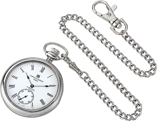 Charles Hubert 3756-WR Men's Pocket Watch, Mechanical Hand Winding, Small Second, Silver